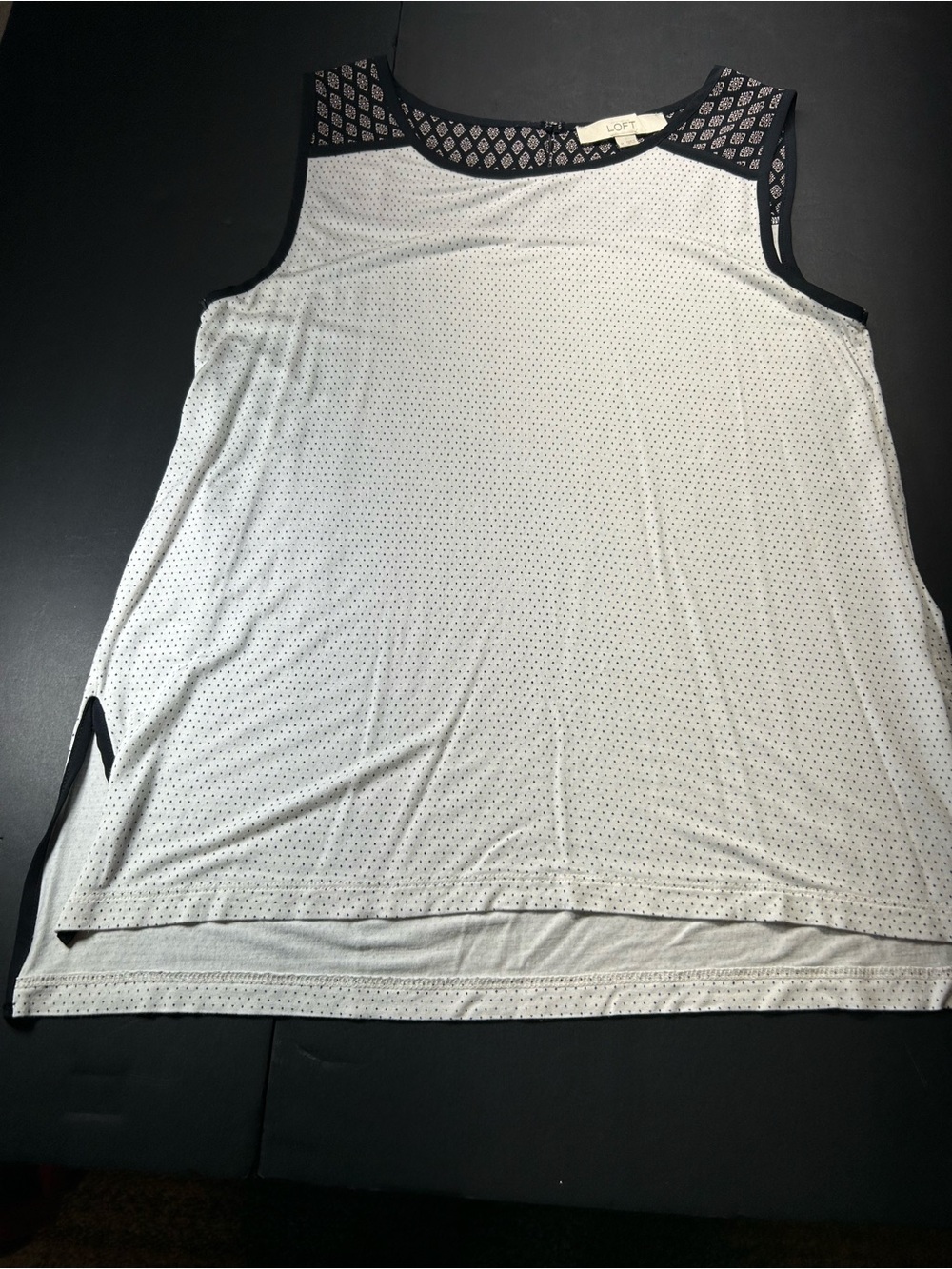 Ann Taylor-LOFT White Tank with Black Trim and Lattice Yoke